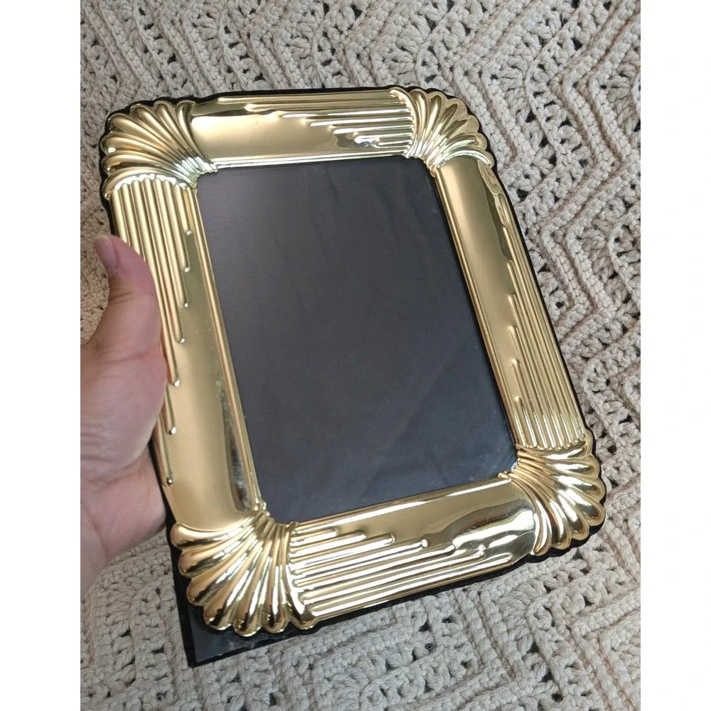 Vintage Gold Art Deco Picture Frame Ribbed Fan Corner 5x7 Hollywood Regency